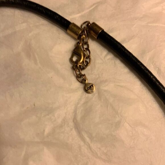 LOFT Matte Gold Cut Crystals Bib Necklace Leather Chain - Picture 4 of 5